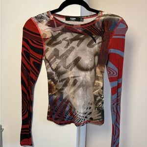 Jaded London Women's Red Graphic Long Sleeve Top